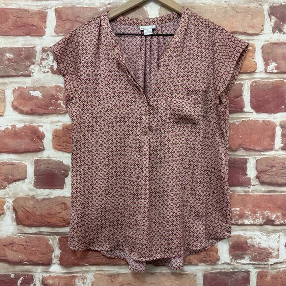 Liz Claiborne Top Women's M Tan Multicolor Abstract Pocketed Casual Career Shirt - Picture 1 of 8